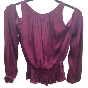 DO+BE Womens Cold Shoulder Blouse Burgundy Wine Size Small Feminine Goth